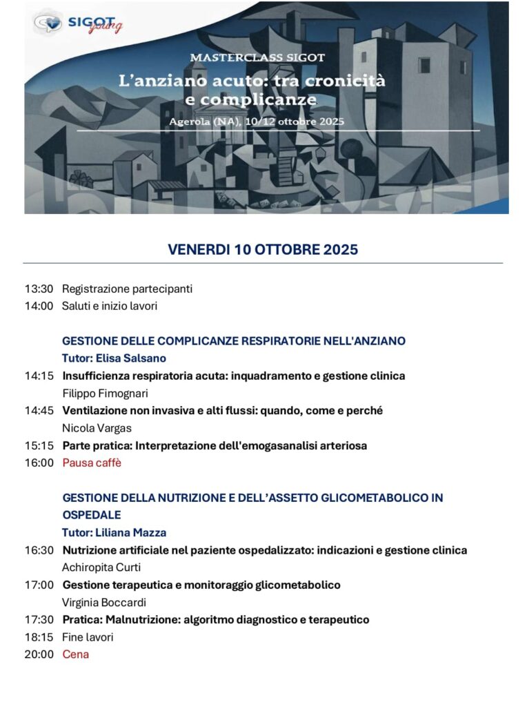 Masterclass SIGOT 2025 ad Agerola: migliorare la gestione dell’anziano acuto tra cronicità e complicanze